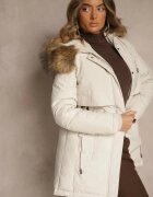 swest Geacă Parka Clasică Albă cu Glugă cu Blană Nalisava