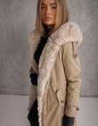 swest Geacă Parka Lungă Bej din Nylon Palton cu Inserții de Blană Rinale
