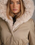 swest Geacă Parka Lungă Bej din Nylon Palton cu Inserții de Blană Rinale
