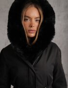 swest Geacă Parka Neagră Lungă de nailon tip palton cu inserții de blană Rinale