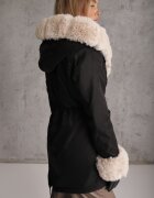 swest Geacă Parka Negru-Bej cu Cordon în Talie și Glugă cu Blană Hizontia