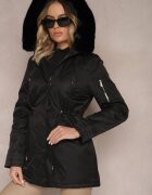 swest Geacă Parka Negru cu Glugă și Blană Decorativă Dioneta