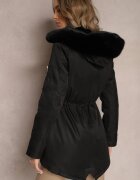 swest Geacă Parka Negru cu Glugă și Blană Decorativă Dioneta