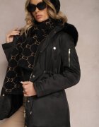 swest Geacă Parka Negru cu Glugă și Blană Decorativă Dioneta