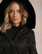 swest Geacă Parka Negru cu Glugă și Blană Decorativă Dioneta