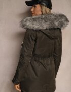 swest Geacă Parka Verde-Gri cu Glugă și Bordură de Blană Detașabilă Inaveira