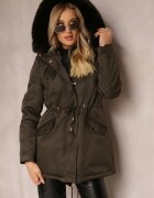 swest Geacă Parka Verde închis cu glugă și blană decorativă Dioneta