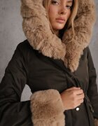 swest Geacă Verde-Bej Tip Parka cu Glugă Decorată cu Blană Detașabilă Valinora