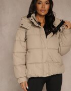 swest Jachetă bej oversize Puffer cu glugă și aplicație la mânecă Azine