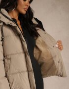 swest Jachetă bej oversize Puffer cu glugă și aplicație la mânecă Azine