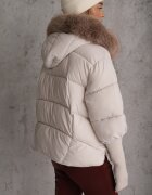 swest Jachetă de iarnă matlasată cu blăniță și manșete înalte din tricot Fikabes Gri deschis