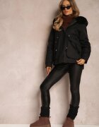 swest Jachetă Neagră din Nylon Parka cu Blană Detașabilă Cordon