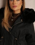 swest Jachetă Neagră din Nylon Parka cu Blană Detașabilă Cordon