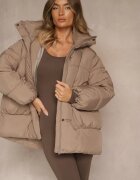 swest Jachetă oversize bej închis cu cusături matlasate și glugă Galeana