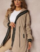 swest Jachetă Parka Bej închis cu Model Geometric pe Glugă și Mâneci Lidya