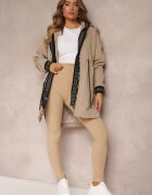swest Jachetă Parka Bej închis cu Model Geometric pe Glugă și Mâneci Lidya