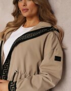 swest Jachetă Parka Bej închis cu Model Geometric pe Glugă și Mâneci Lidya