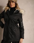 swest Jachetă Parka Negru-Bej cu Glugă și Bordură de Blană Detașabilă Inaveira