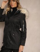 swest Jachetă Parka Negru-Bej cu Glugă și Bordură de Blană Detașabilă Inaveira