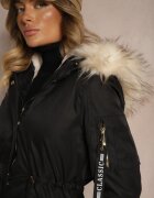 swest Jachetă Parka Negru-Bej cu Glugă și Bordură de Blană Detașabilă Inaveira