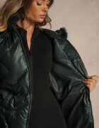 swest Jachetă Verde închisă cu matlasare decorativă și glugă cu blană Naliavea