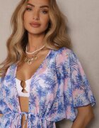 swest Kaftan de plajă albastru cu legătură cu imprimeu floral Mevelaura