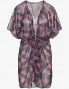 swest Kimono de plajă Negru cu Cordon cu Imprimeu Floral Mevelaura