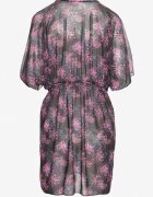 swest Kimono de plajă Negru cu Cordon cu Imprimeu Floral Mevelaura