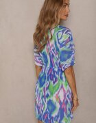 swest Kimono din plasă albastru cu motiv abstract decorat cu șnur Revoreia