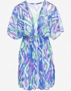 swest Kimono din plasă albastru cu motiv abstract decorat cu șnur Revoreia