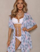 swest Pareo de Plajă Albastru-Roz cu Legătură cu Model Floral Mevelaura