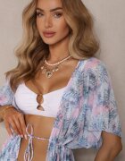 swest Pareo de Plajă Albastru-Roz cu Legătură cu Model Floral Mevelaura