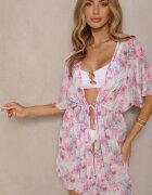 swest Pareo de plajă Fucsia cu legătură cu imprimeu floral Mevelaura
