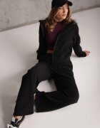 swest Set de trening cu model rib cu glugă și pantaloni wide leg Jateia Negru