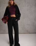 swest Set de trening cu model rib cu glugă și pantaloni wide leg Jateia Negru