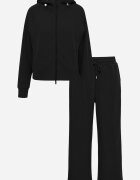 swest Set de trening cu model rib cu glugă și pantaloni wide leg Jateia Negru