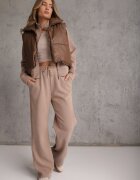 swest Set de trening cu pantaloni Wide Leg și bluză cu fermoar cu guler tip tunică Milia Bej închis