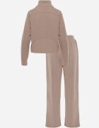 swest Set de trening cu pantaloni Wide Leg și bluză cu fermoar cu guler tip tunică Milia Bej închis