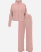 swest Set de trening cu pantaloni Wide Leg și bluză cu fermoar cu guler tip tunică Milia Roz