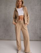 swest Set de trening din polar bluză cu fermoar și glugă pantaloni wide leg Ivama Bej închis