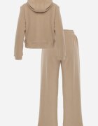 swest Set de trening din polar bluză cu fermoar și glugă pantaloni wide leg Ivama Bej închis