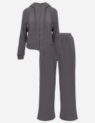 swest Set de trening din polar bluză cu fermoar și glugă pantaloni wide leg Ivama Gri deschis