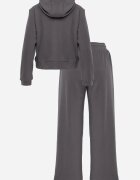 swest Set de trening din polar bluză cu fermoar și glugă pantaloni wide leg Ivama Gri deschis