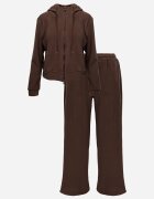 swest Set de trening din polar bluză cu fermoar și glugă pantaloni wide leg Ivama Maro