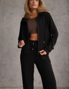 swest Set de trening din polar bluză cu fermoar și glugă pantaloni wide leg Ivama Negru