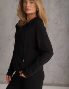 swest Set de trening din polar bluză cu fermoar și glugă pantaloni wide leg Ivama Negru