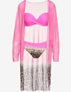 swest Set Fucsia Bikini Chiloți Sutien și Pareo cu imprimeu leopard Paselina