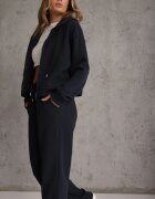 swest Set trening cu nervuri pantaloni cu croială largă și bluză cu glugă Rerih Bleumarin