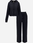swest Set trening cu nervuri pantaloni cu croială largă și bluză cu glugă Rerih Bleumarin