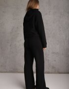 swest Set trening cu nervuri pantaloni cu croială largă și bluză cu glugă Rerih Negru